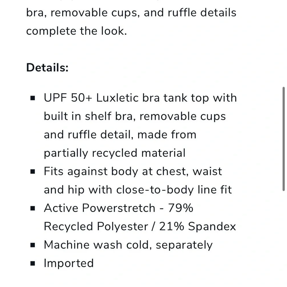 Lily Pulitzer Luxletic Letitia Bra Tank w/ UPF 50+ - Picture 4 of 4